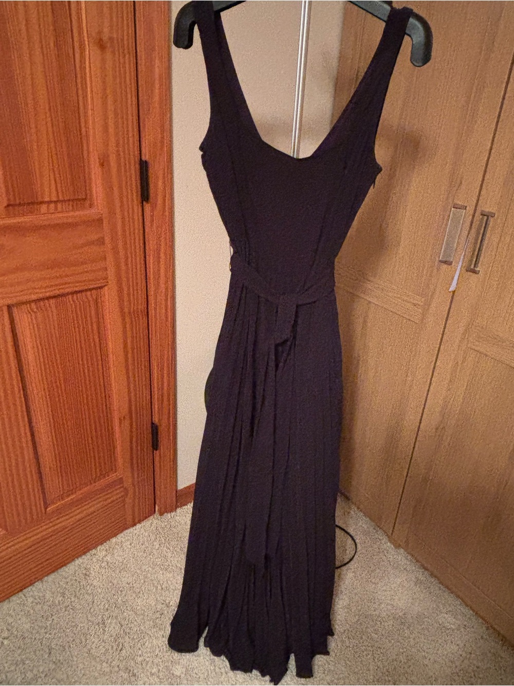 Vintage Pleated Classic Black Maxi Jumpsuit with Scoop Neck by Anthropology